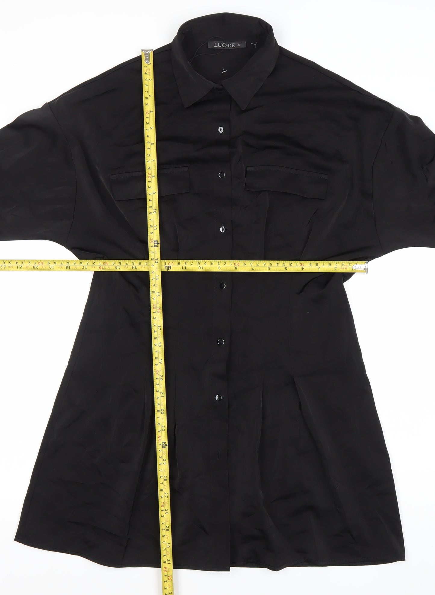 LUC-CE Women’s Black Shirt Dress Size S Collared Buttoned Long Sleeve