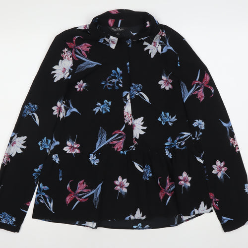 Don Gallagher Women’s Black Floral Tunic Blouse Size 8 Long Sleeve