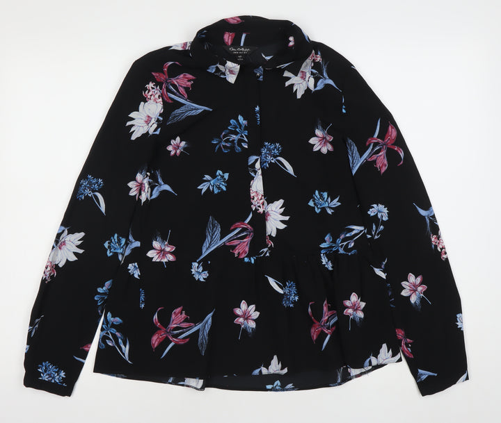 Don Gallagher Women’s Black Floral Tunic Blouse Size 8 Long Sleeve