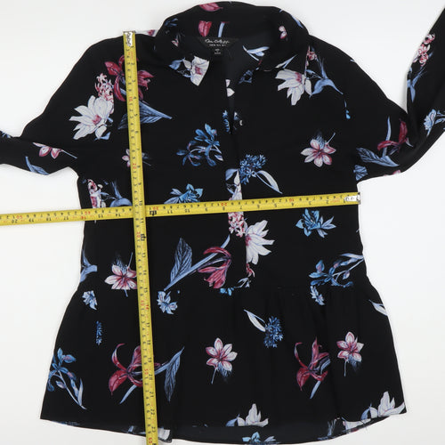 Don Gallagher Women’s Black Floral Tunic Blouse Size 8 Long Sleeve