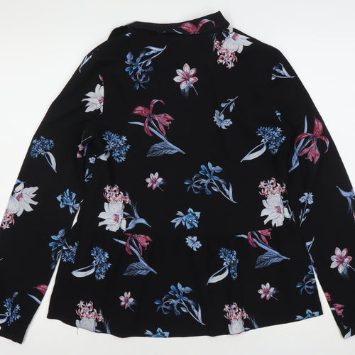 Don Gallagher Women’s Black Floral Tunic Blouse Size 8 Long Sleeve
