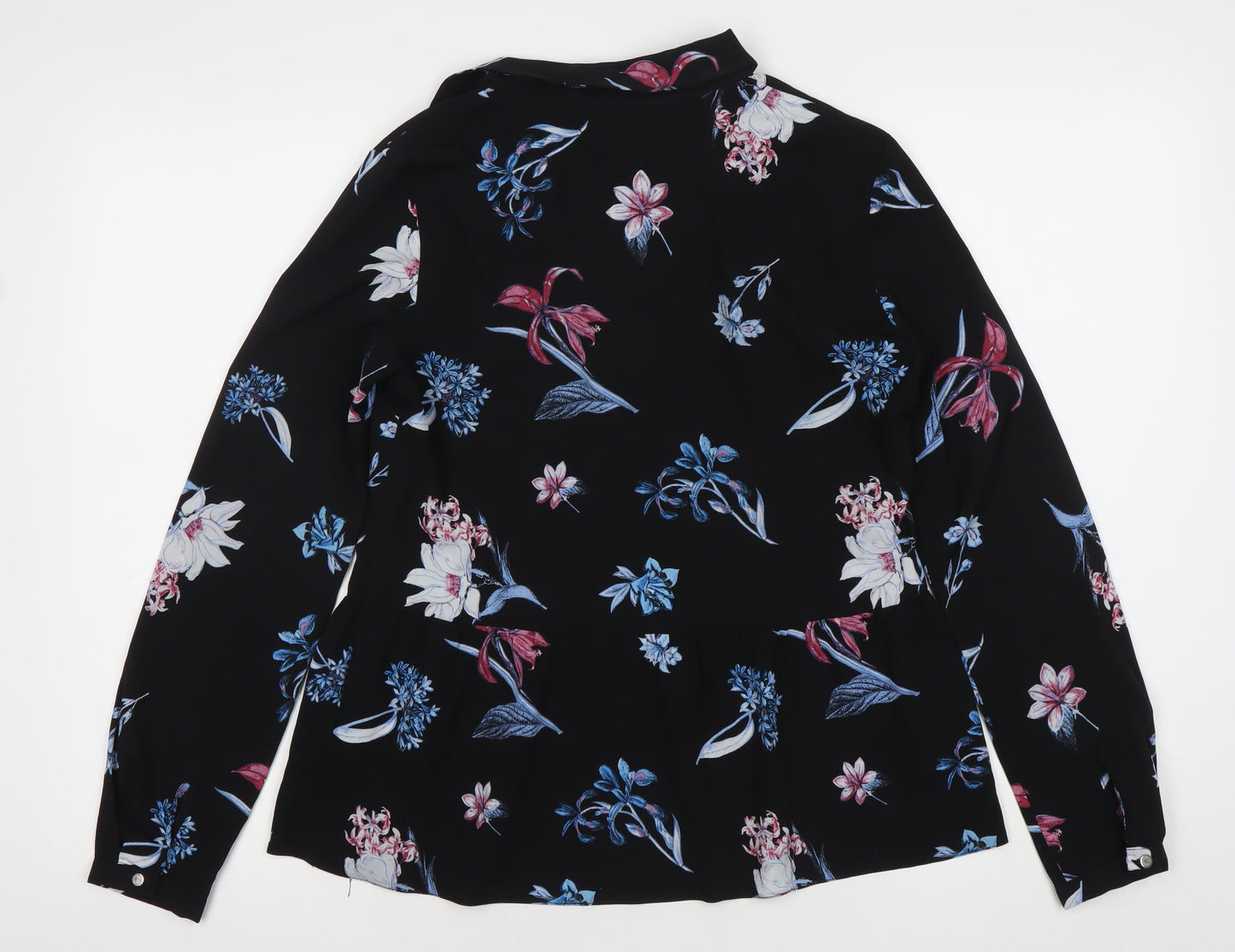 Don Gallagher Women’s Black Floral Tunic Blouse Size 8 Long Sleeve