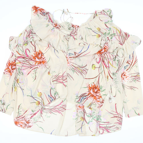 H&M Women's Multicoloured Floral Ruffle Tunic Blouse Size 10