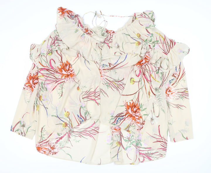 H&M Women's Multicoloured Floral Ruffle Tunic Blouse Size 10