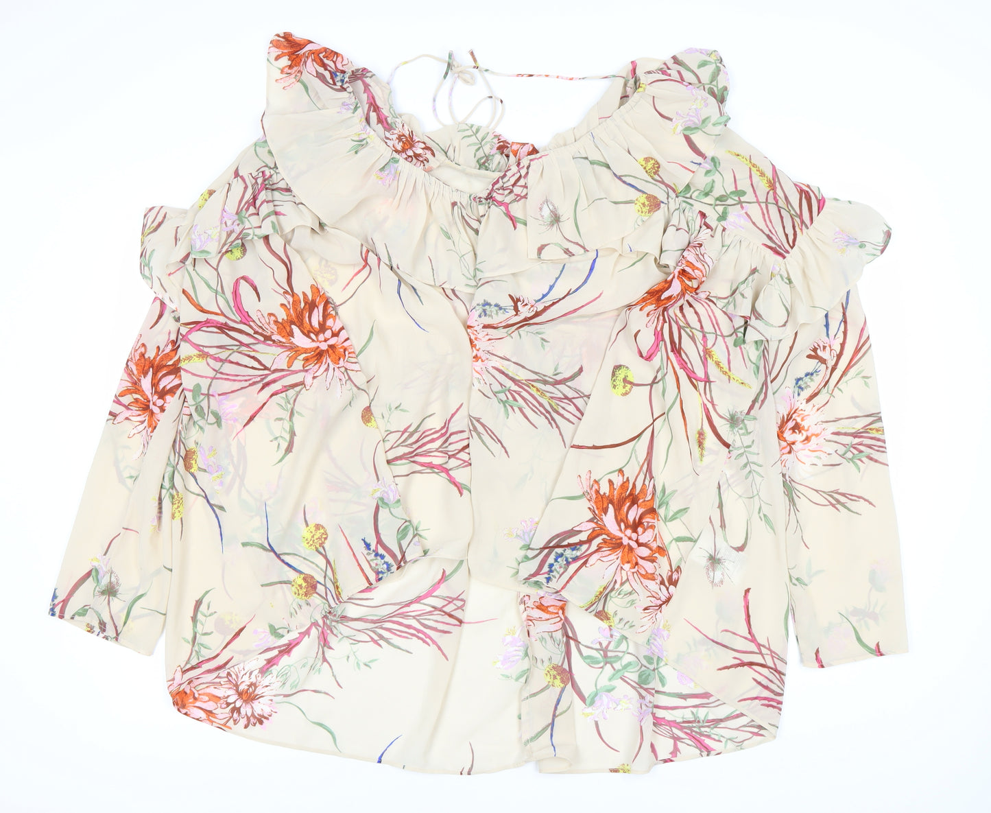 H&M Women's Multicoloured Floral Ruffle Tunic Blouse Size 10