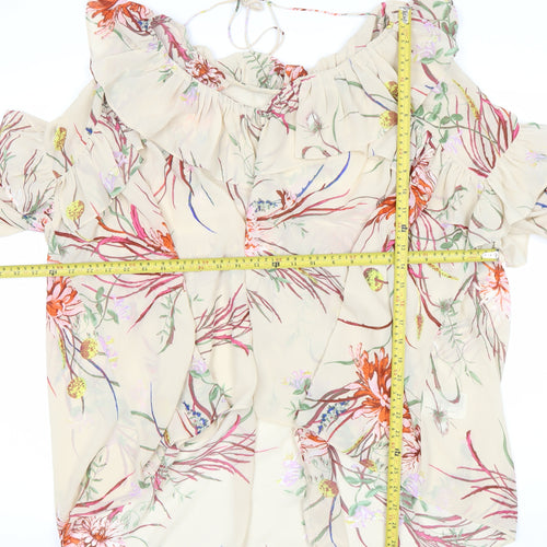 H&M Women's Multicoloured Floral Ruffle Tunic Blouse Size 10