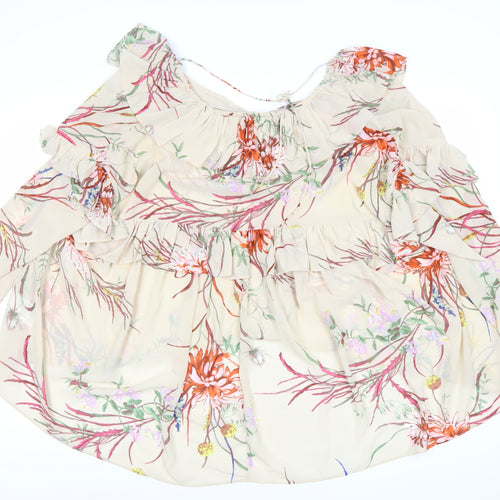 H&M Women's Multicoloured Floral Ruffle Tunic Blouse Size 10