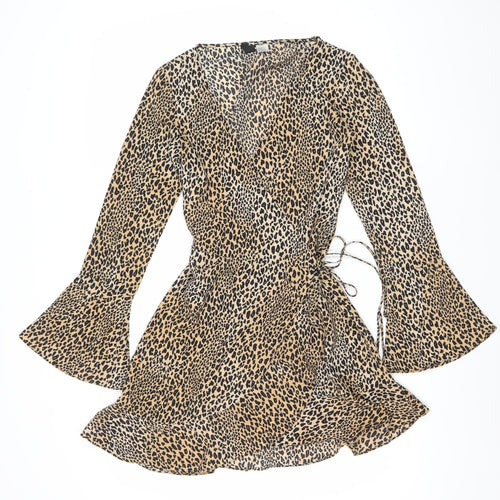 H&M Women’s Beige Leopard Print Bodycon Mini Dress Size 8