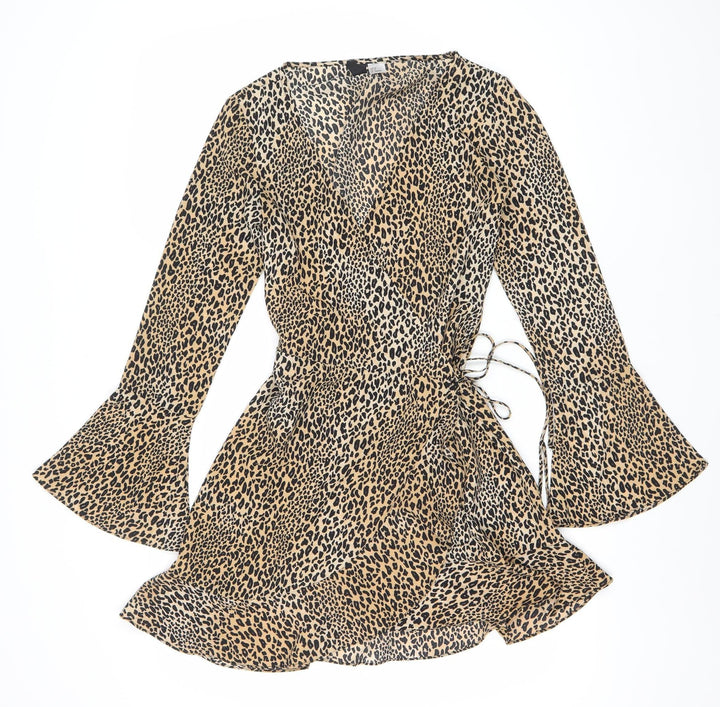 H&M Women’s Beige Leopard Print Bodycon Mini Dress Size 8