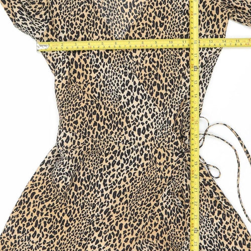 H&M Women’s Beige Leopard Print Bodycon Mini Dress Size 8