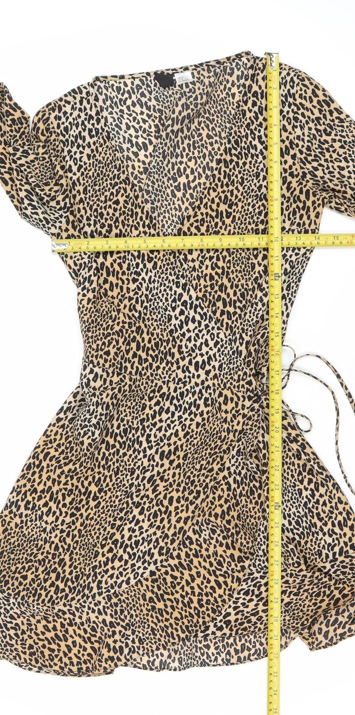 H&M Women’s Beige Leopard Print Bodycon Mini Dress Size 8