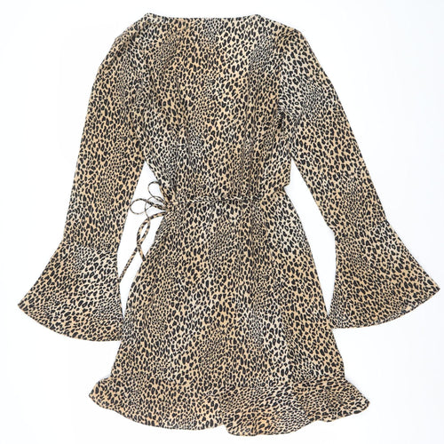 H&M Women’s Beige Leopard Print Bodycon Mini Dress Size 8