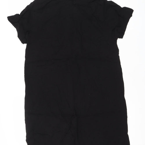 H&M Womens Black Viscose Shift Dress XS Short Sleeve V-Neck