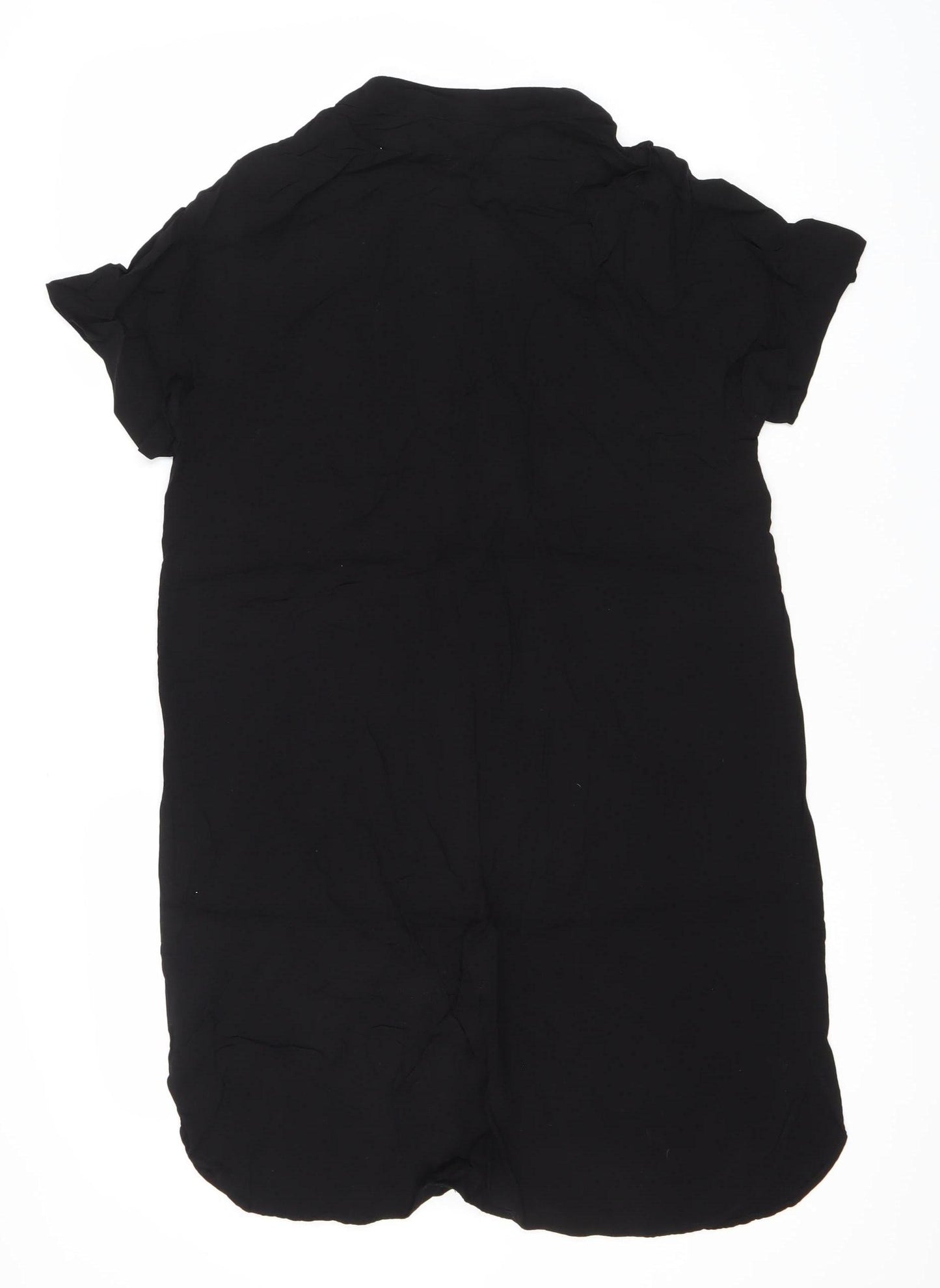 H&M Womens Black Viscose Shift Dress XS Short Sleeve V-Neck