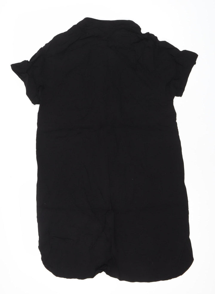H&M Womens Black Viscose Shift Dress XS Short Sleeve V-Neck