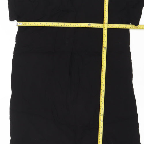 H&M Womens Black Viscose Shift Dress XS Short Sleeve V-Neck