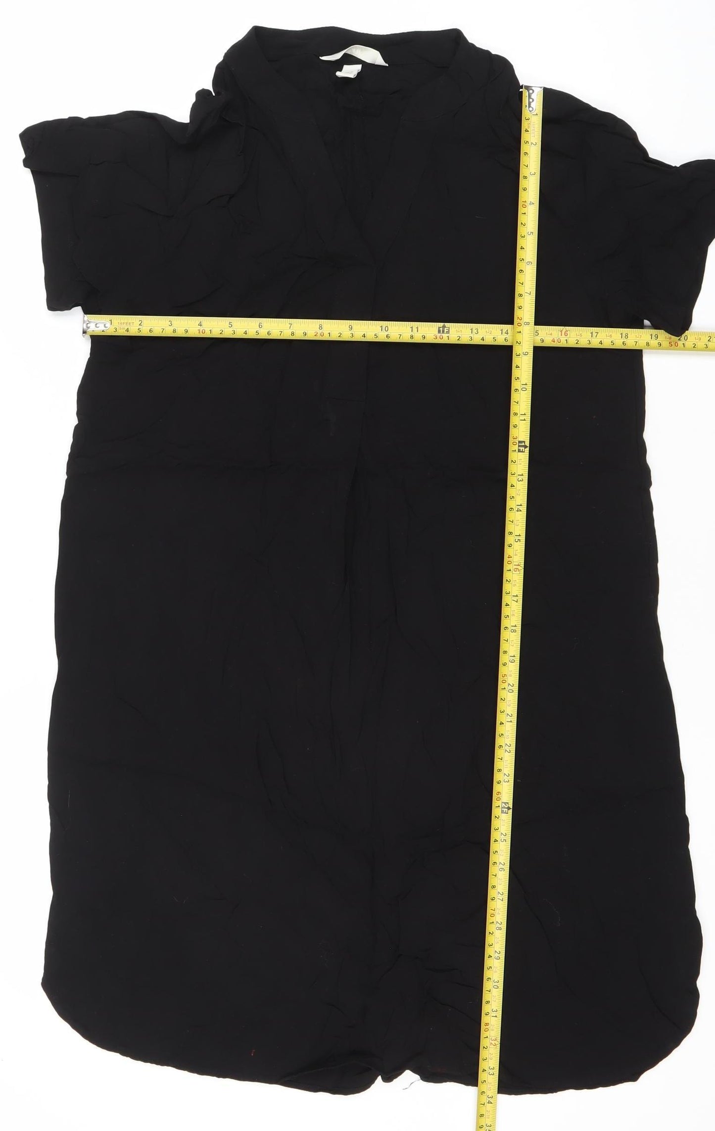 H&M Womens Black Viscose Shift Dress XS Short Sleeve V-Neck