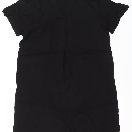H&M Womens Black Viscose Shift Dress XS Short Sleeve V-Neck