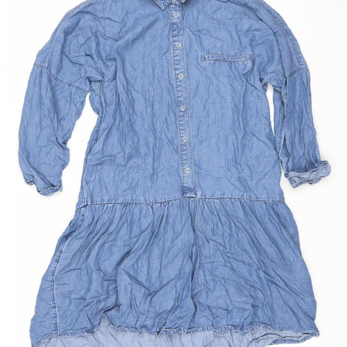 New Look Women’s Blue Shirt Dress Size 8 Chambray Long Sleeve