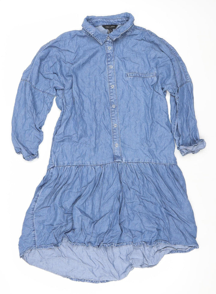 New Look Women’s Blue Shirt Dress Size 8 Chambray Long Sleeve