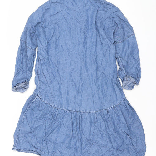 New Look Women’s Blue Shirt Dress Size 8 Chambray Long Sleeve