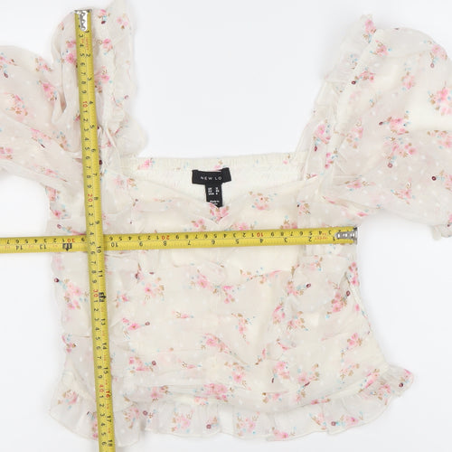 New Look Women’s White Floral Puff Sleeve Cropped Blouse Size 12