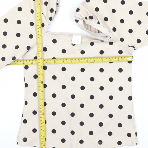 H&M Women’s Beige Polka Dot Blouse XS Puff Sleeve Square Neck