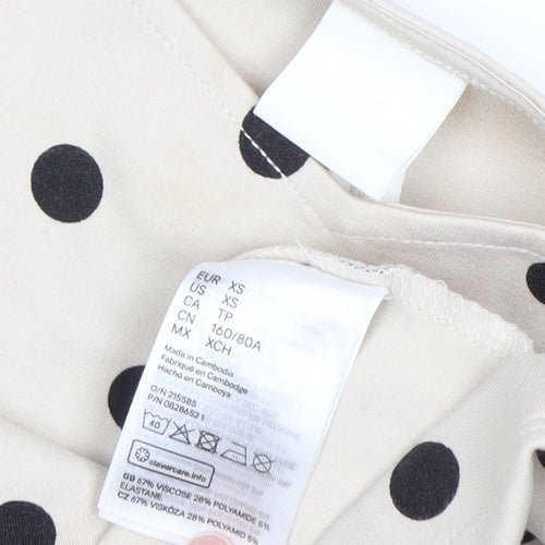 H&M Women’s Beige Polka Dot Blouse XS Puff Sleeve Square Neck