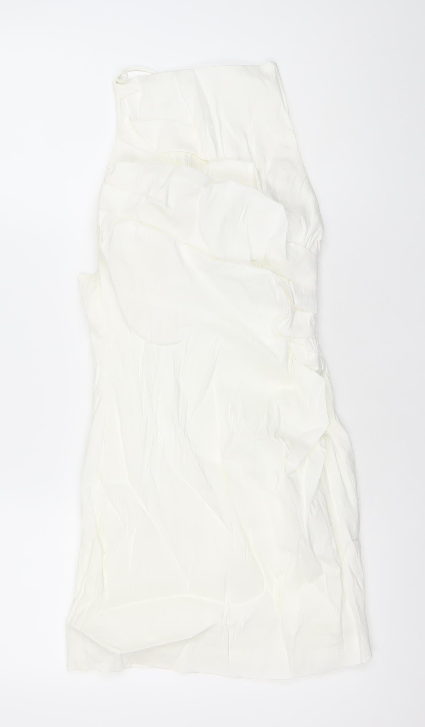 Zara Women Ivory Linen Blend Bodycon Mini Dress Size 12 V-Neck