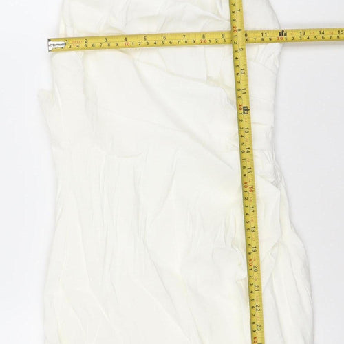 Zara Women Ivory Linen Blend Bodycon Mini Dress Size 12 V-Neck