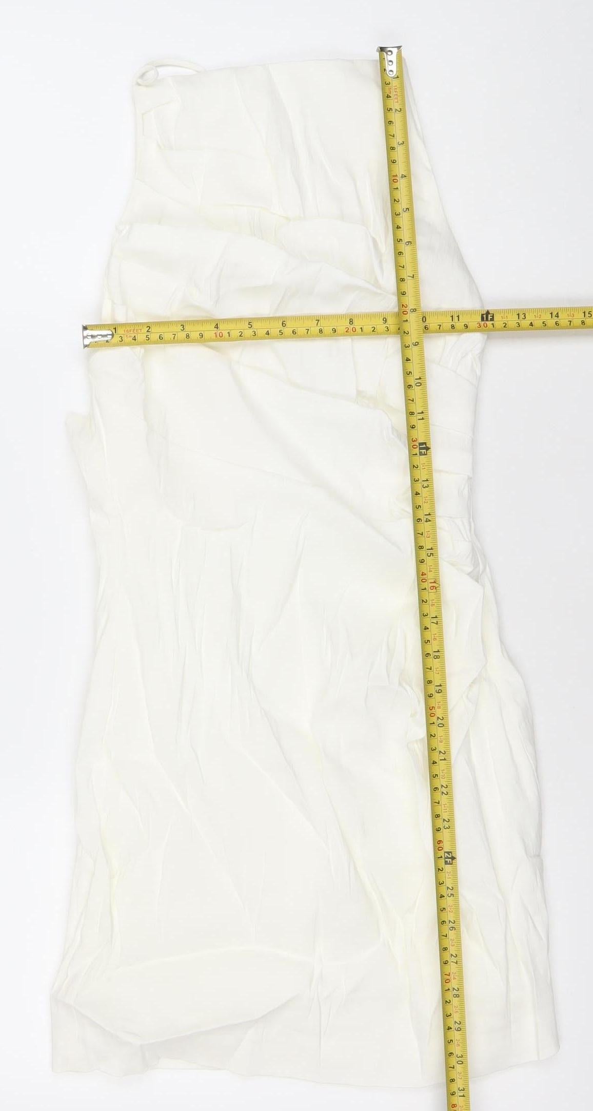 Zara Women Ivory Linen Blend Bodycon Mini Dress Size 12 V-Neck
