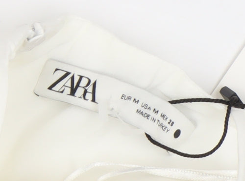 Zara Women Ivory Linen Blend Bodycon Mini Dress Size 12 V-Neck