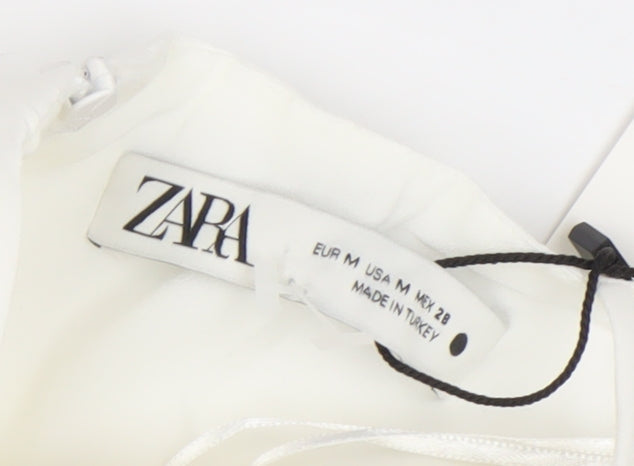 Zara Women Ivory Linen Blend Bodycon Mini Dress Size 12 V-Neck