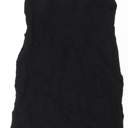Zara Women Black Strapless Midi Dress Size 6 Linen Blend