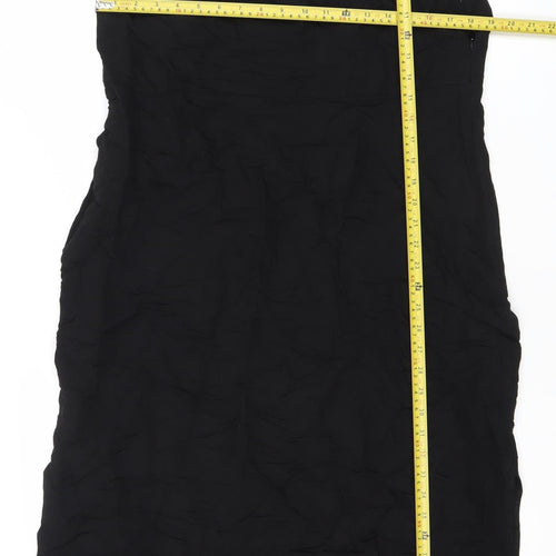 Zara Women Black Strapless Midi Dress Size 6 Linen Blend