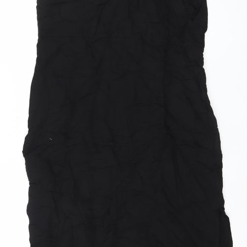 Zara Women Black Strapless Midi Dress Size 6 Linen Blend