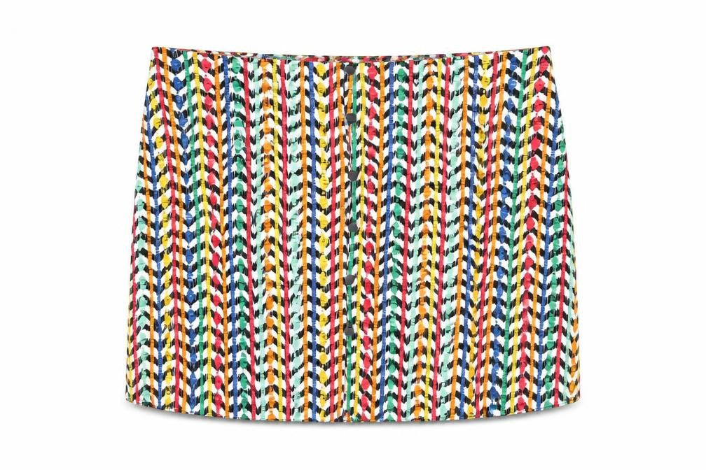 Front view of ASOS Women’s Multicoloured Viscose Button Skirt, size UK 18, Knee Length