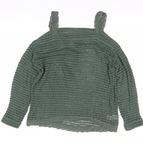 Next Womens Green Open Knit Pullover Jumper UK 10 Regular Square Neck