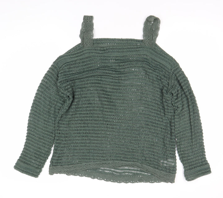 Next Womens Green Open Knit Pullover Jumper UK 10 Regular Square Neck
