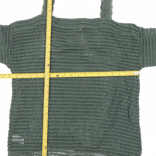 Next Womens Green Open Knit Pullover Jumper UK 10 Regular Square Neck