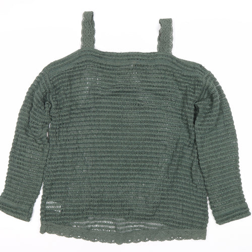 Next Womens Green Open Knit Pullover Jumper UK 10 Regular Square Neck