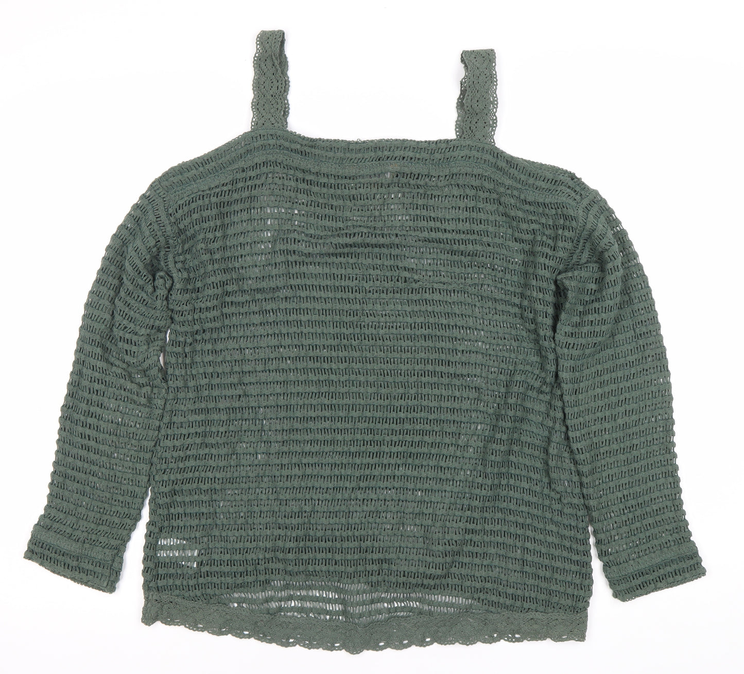 Next Womens Green Open Knit Pullover Jumper UK 10 Regular Square Neck