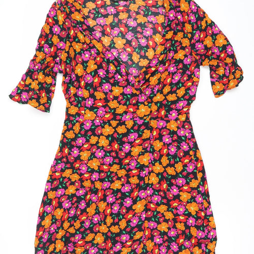 Zara Women’s Multicoloured Floral Wrap Dress Size 8 V-Neck Ruffle