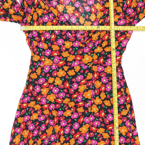 Zara Women’s Multicoloured Floral Wrap Dress Size 8 V-Neck Ruffle