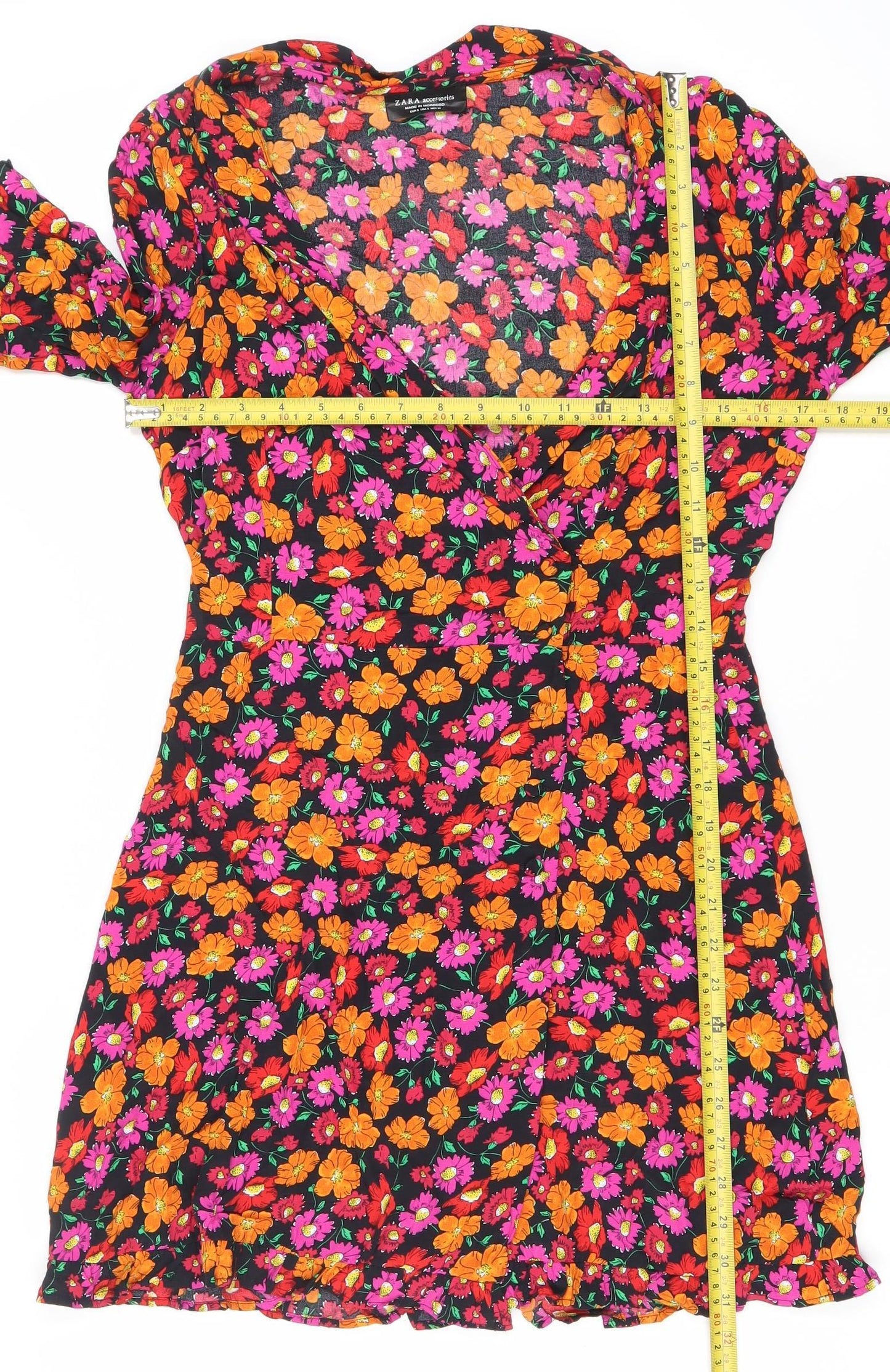 Zara Women’s Multicoloured Floral Wrap Dress Size 8 V-Neck Ruffle