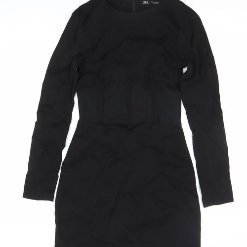 Zara Women’s Black Bodycon Short Dress Size 8 Long Sleeve Partywear