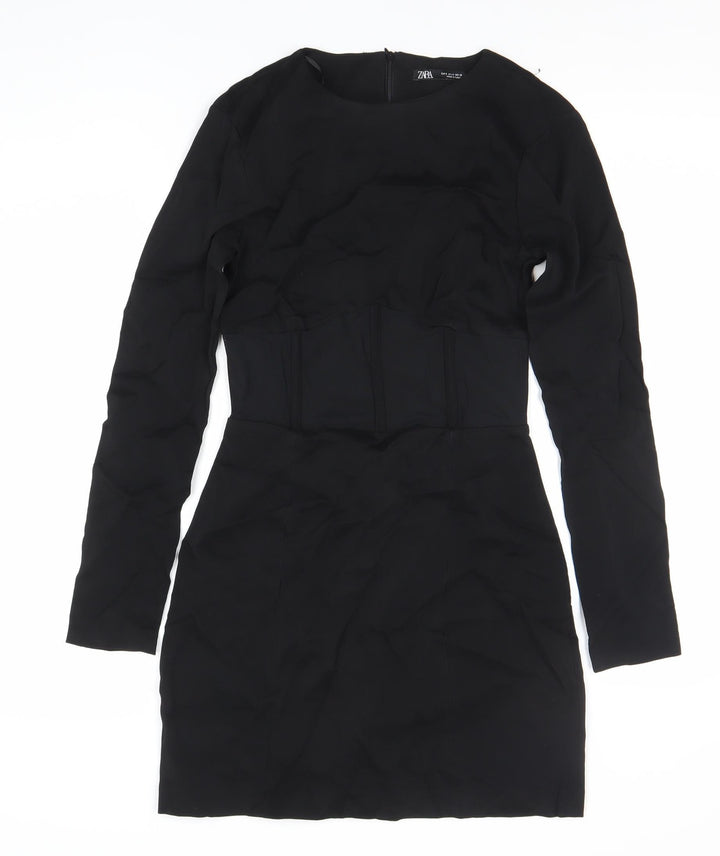 Zara Women’s Black Bodycon Short Dress Size 8 Long Sleeve Partywear