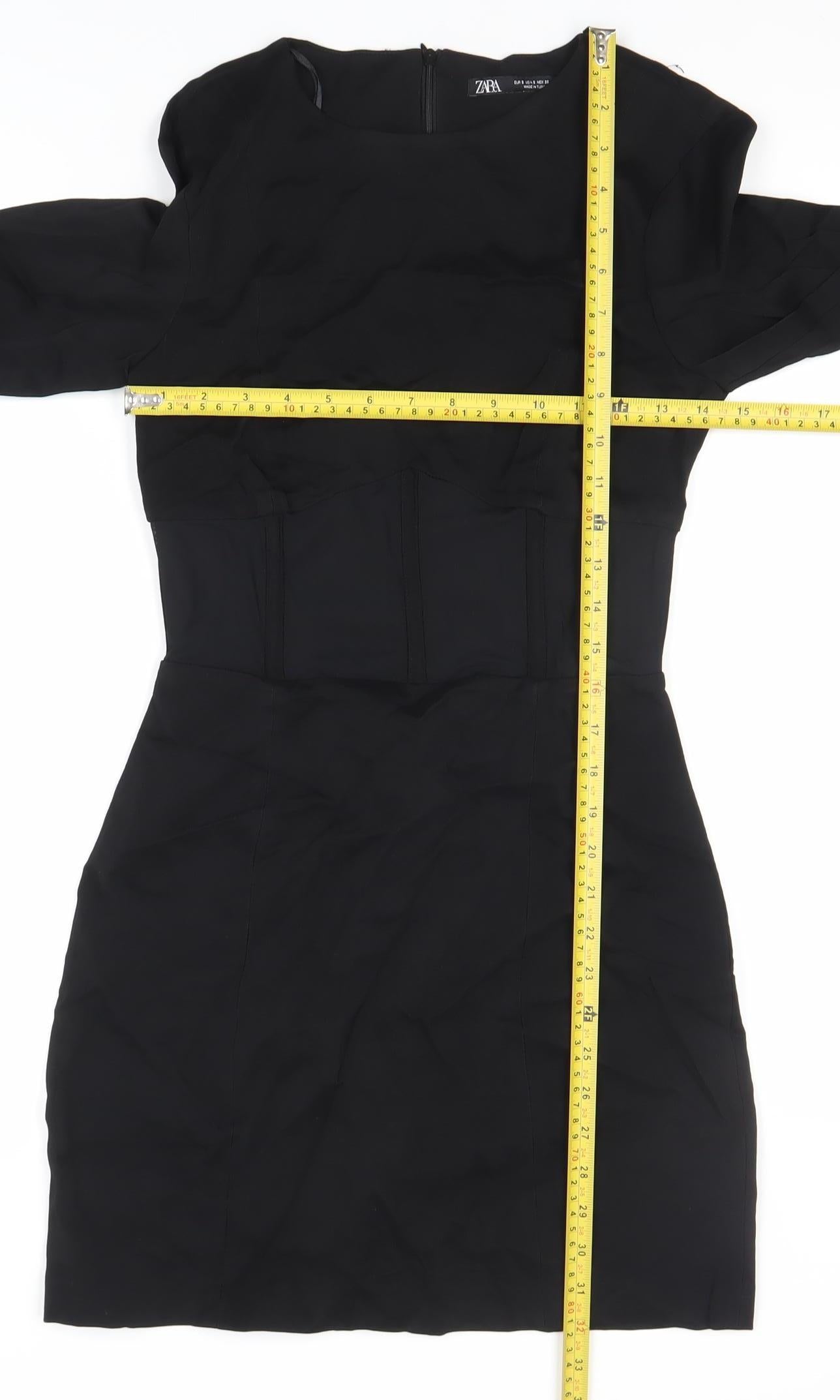 Zara Women’s Black Bodycon Short Dress Size 8 Long Sleeve Partywear