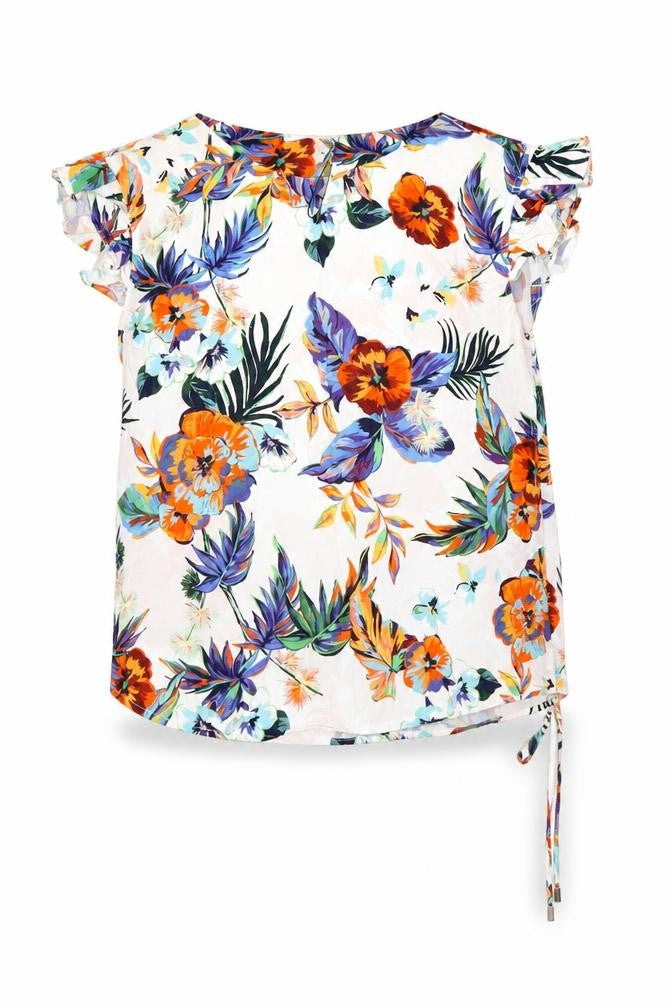 MNG Women’s Multicoloured Floral Cotton Tunic Blouse Size 10