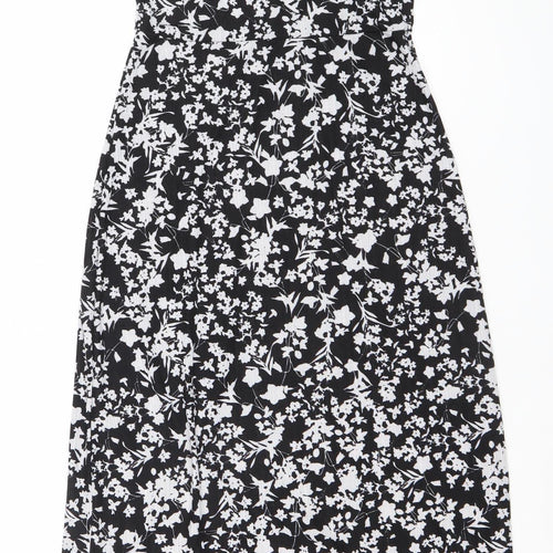 QED London Womens Black Floral Midi Slip Dress UK 8 Summer Party